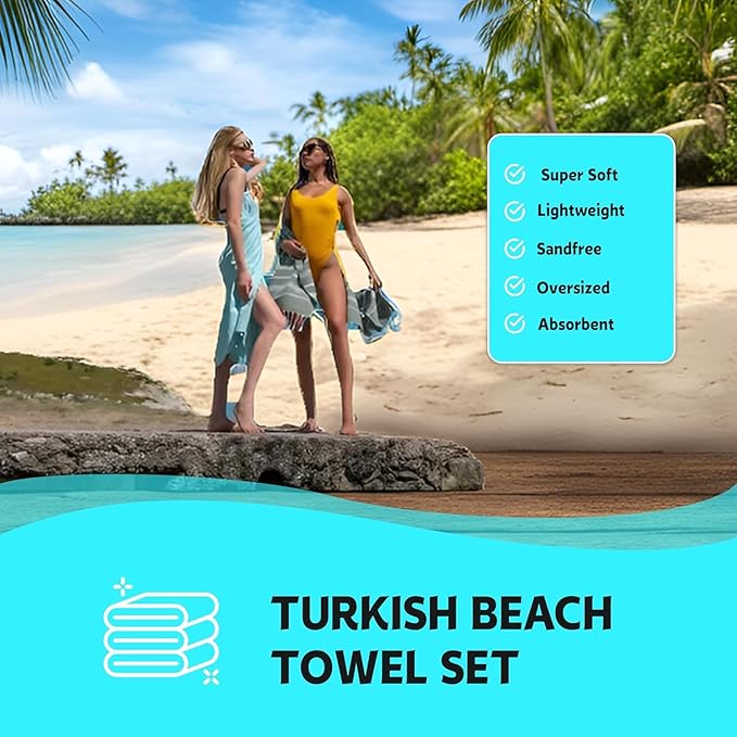 HAVLULAND Turkish Beach Towels Oversized -100% Turkish Cotton Super Soft Lightweight - Absorbent and Quick Drying Bath Towel - Sand Free Beach Towel - Turkish Towels for Adults (Lilac, 6 Pack)