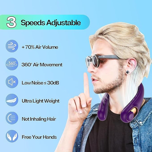 KIDEE Portable Neck Fan, Hands Free Bladeless Fan Rechargeable, 4000mAh Battery Operated USB Wearable Personal Fan, Upgraded Air Volume, 3 Speeds