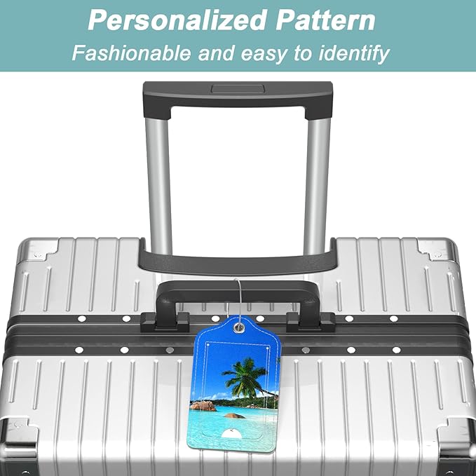 Rimilak 3 Pcs PU Leather Luggage Tags for Suitcase, Travel Cruise Luggage Tag with Privacy Flap, Name ID Label and Metal Loop for Women Men Baggage Handbag School Bag Backpack, Beach