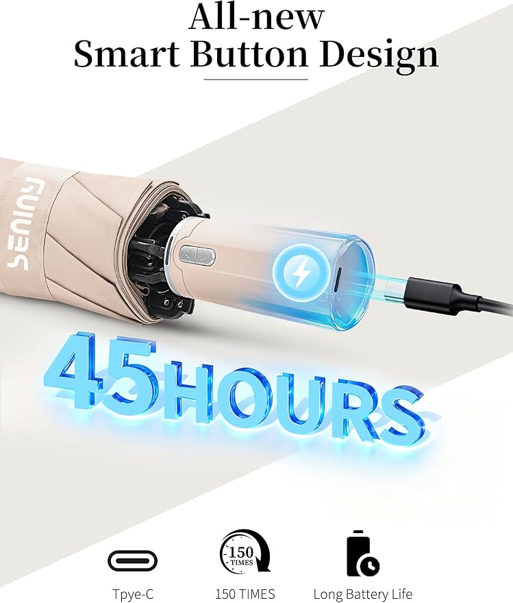 Seniny Electric Travel Umbrella with Intelligent Open Close, Rechargeable Umbrellas for Rain Windproof, Automatic Portable & Compact Umbrella with Reflective Stripe