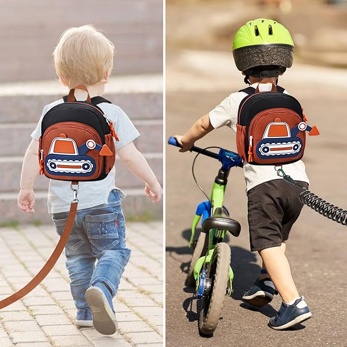 Accmor Toddler Leash Backpack, Children Safety Walking Harness Cute Excavator Bag with Anti Lost Wrist Link, Kids Travel Essential Mini Rucksack Back Pack with Strap Tether for Baby Boys