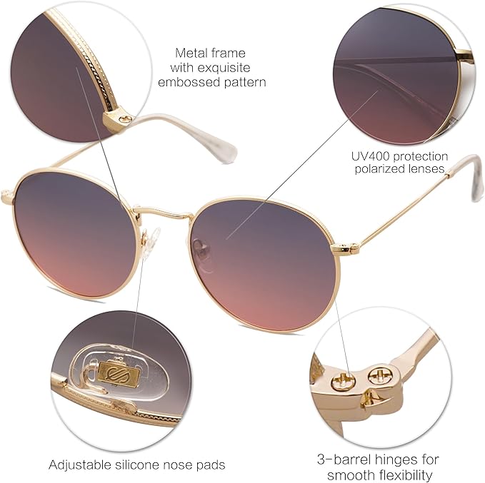 SOJOS Small Round Polarized Sunglasses for Women Men Classic Vintage Retro Shades UV400 SJ1014
