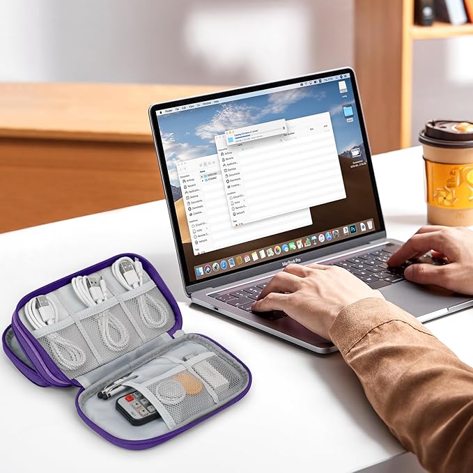 Skycase Electronic Organizer Travel Case - Waterproof Travel Cord Pouches for Organization, Cable Organizer, All-in-One Double Layers Storage Bag for Accessories, Charger, Cable, Purple