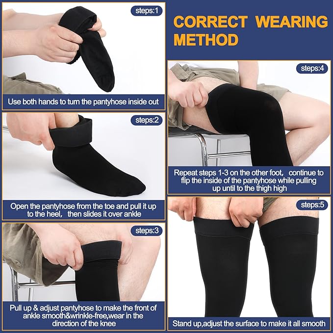 Zhanmai 2 Pairs Thigh High Men's Compression Socks 20-30 Mmhg Compression Stocking with Silicone Grip Men's Dress Socks (X-Large)