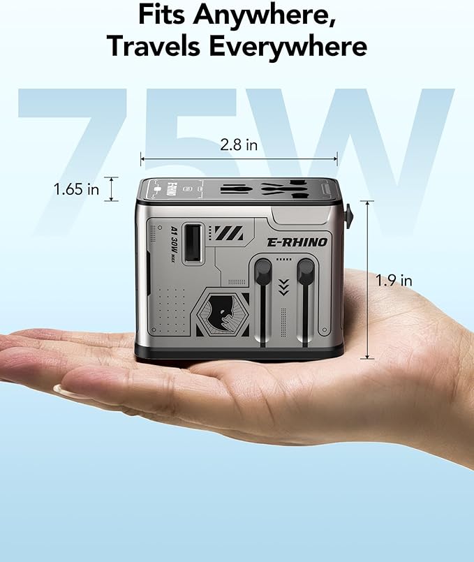 Mfish Universal Travel Adapter, 75w 5-Port International Plug Adapter, 1 USB-A, and 3 USB-C, Worldwide Wall Charger for EU/UK/AUS/CN Compatible with Over 200 Countries, Grey