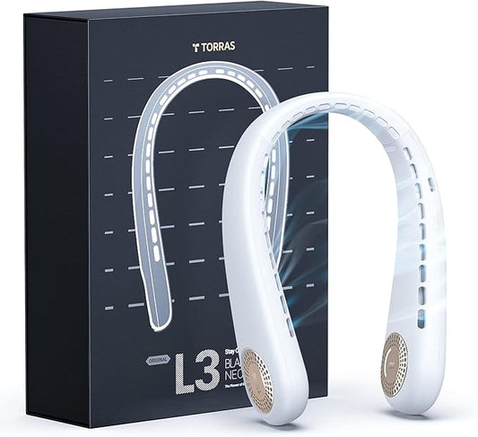 TORRAS COOLiFY [All-New, Upgraded Powerful Airflow] Industry-First Portable Neck Fan - Rechargeable, 360° Airflow, Hands-Free Bladeless Cooling, For Yard Work, Indoor, Outdoor Use - Elegant Ivory