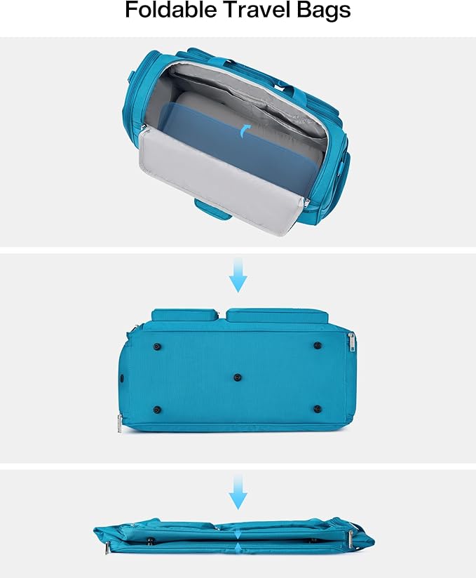 MILADA Carry On Luggage Bags for Travel Large Foldable Duffle Bag for Travel Lightweight Personal Bags for Airplanes Weekend Overnight Bags for Women Mens Travel Bag, Caribbean Blue