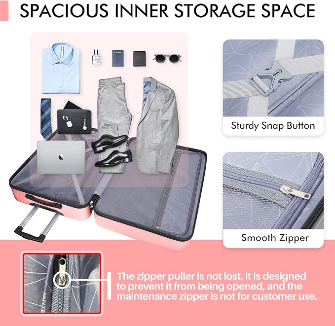 AnyZip Luggage PC ABS Hardside Lightweight Suitcase with 4 Universal Wheels TSA Lock Carry-On 20 Inch Pink