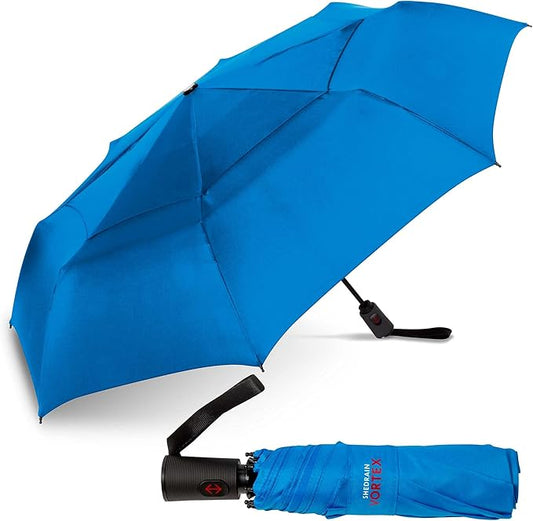 ShedRain Compact Folding Travel Umbrella – Push-Button Open & Close, Vented Double Canopy, Protects from Rain, Sun, & Wind