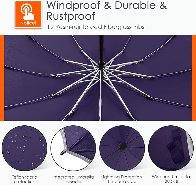 Bodyguard Inverted Umbrella - Large Windproof for Rain & Sun, Compact Reverse With Reflective Stripe, Teflon-Coated for Women Men, Travel Folding With Cover Bag