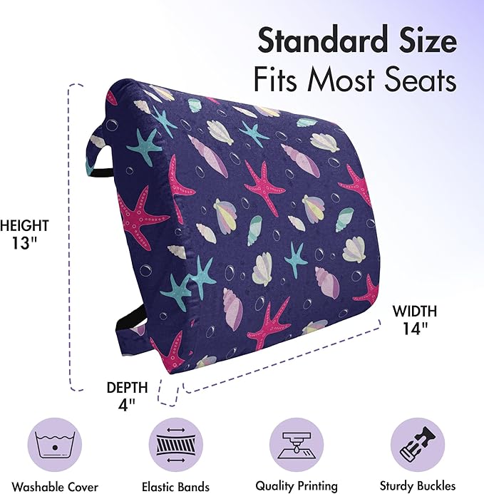 Ambesonne Navy and Blush Lumbar Back Support Pillow, Nautical Marine Pattern with Shells Starfishes and Bubbles Aquatic Wildlife, High Density Foam for Office Chairs Car Seats, 14" x 13", Purple Pink