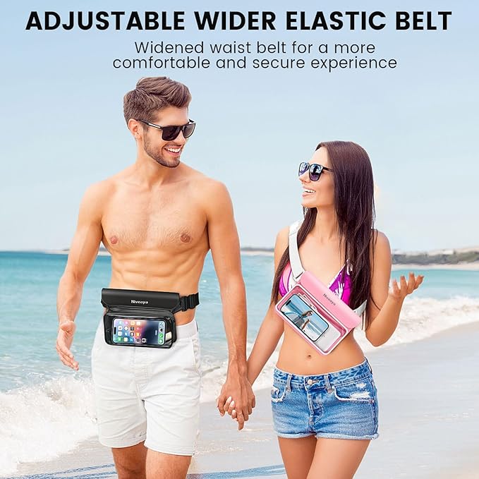 Niveaya IP68 Waterproof Fanny Pack - 2 Pack, Floating Dry Bag Pouch, Phone Waterproof Waist Pouch Dry Bag, Beach, Kayaking, Swimming, Boat Essentials, for iPhone 17/16/15/14/13/12 Pro Max up to 9.5"