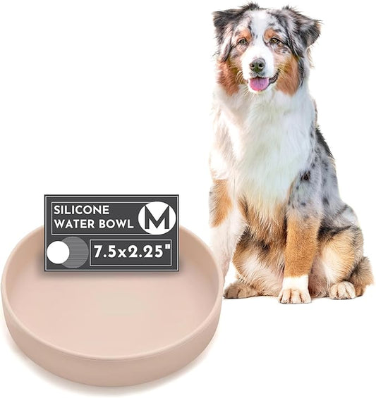 Should We Go? The Perfect Dish No-Spill Dog Water Bowl, Less Mess Non-Tippable Water & Food Bowl, Pure Silicone with Suction Cup, Fits 5 Cups 7.5" Across x 2.25" Tall, Ideal for All Pets, Medium-Sand