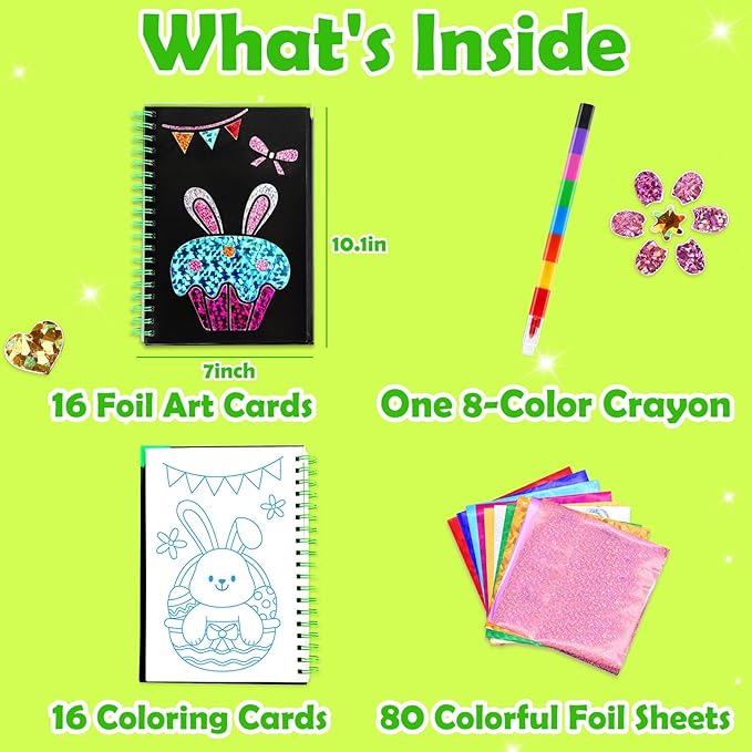 FUNNYB&G Foil Art Craft Activity for Kids - Gift for Girls Boys Crafts for Kids Fun Art Supplies DIY Creative Travel Toy, Birthday Gift Party Favor Toys for Girls Boys 4 5 6 7 8 9 Years Old(Easter)