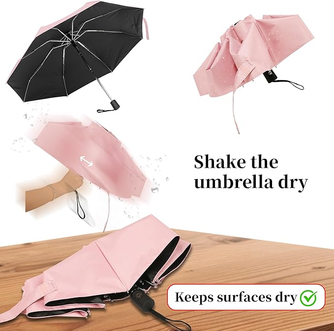 Automatic Mini Travel Umbrellas for Rain/Sun, Small Lightweight Folding Auto Open/Close Windproof Compact Umbrellas for Women Men, Fits Car & Backpack