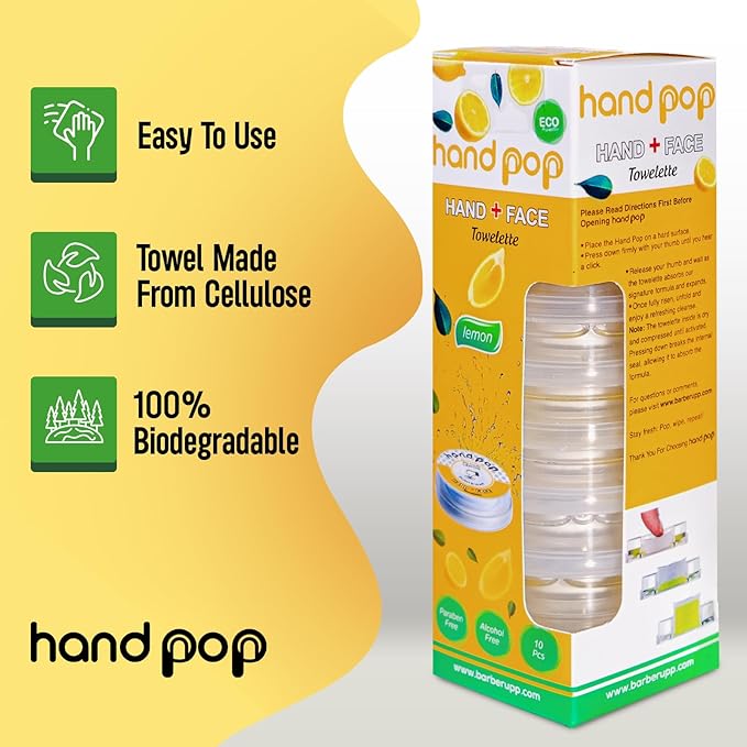 Hand Pop Lemon Wipes Bulk Pack – 120 Individually Wrapped Refreshing Wet Towelettes (12 Boxes of 10) – Alcohol-Free, Skin-Friendly, Travel Size Wipes for Home, Office, Events & Gifting