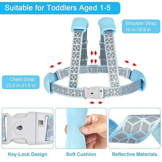 Accmor 3 in 1 Toddler Harness Leash, Reflective Kids Harnesses with Anti Lost Wrist Link, Child Leashes with Lock for Boys Girls, Baby Walking Wristband Rope Protection Tether for Outdoor