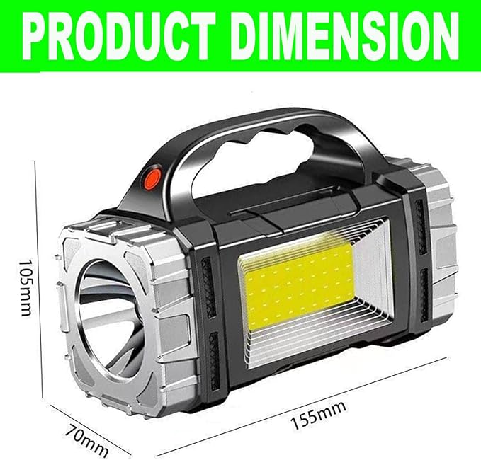 SUYOOULIN Solar Rechargeable LED Soptlight Flashlight, Super Bright 7000LM Handheld LED Searchlight, Multifunctional Camping Lantern Light, 8 Light Modes, Waterproof IPX4, for Emergency, Home