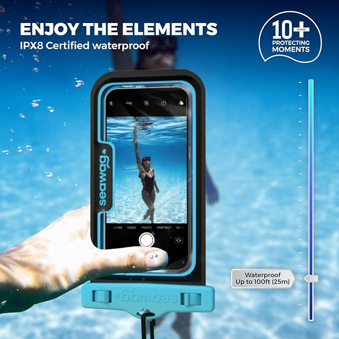 SEAWAG Next Waterproof Phone Case with Lanyard, Floating IPX8 Pouch for iPhone 17 16 Pro Max 15 14 13 12 11 and Samsung Galaxy S25 S24, Beach Cruise Travel Essentials, 1 Pack Blueblack