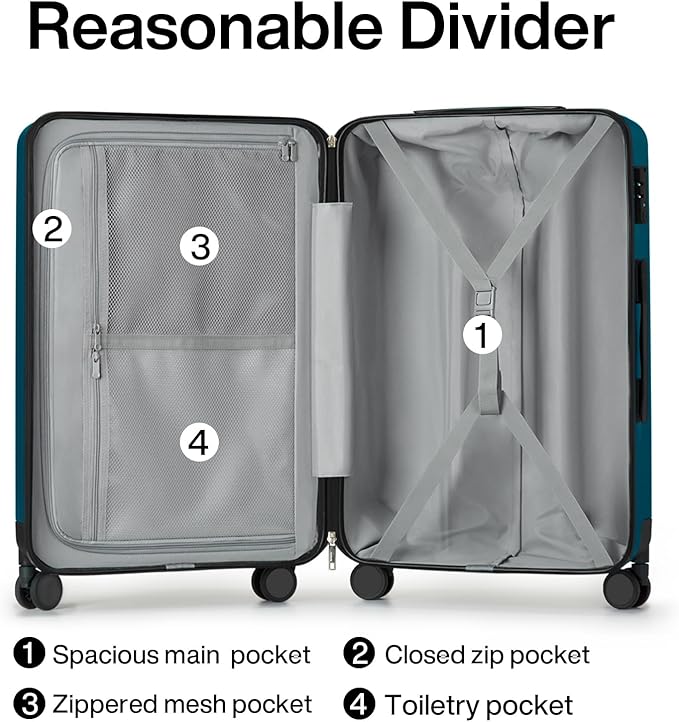 Hanke 20 Inch Carry On Luggage 22x14x9 Airline Approved Lightweight PC Hard Shell Suitcases with Wheels Travel Luggage Rolling Suitcase Travel Luggage Bag Christmas Gifts for Birthday(Caribbean Blue)