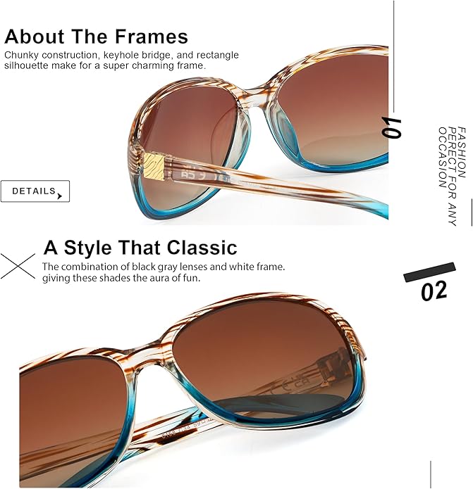 SIPHEW Polarized Sunglasses for Women | Vintage Square Sunglasses w UV400 Protection | Womens Wraparound Shade