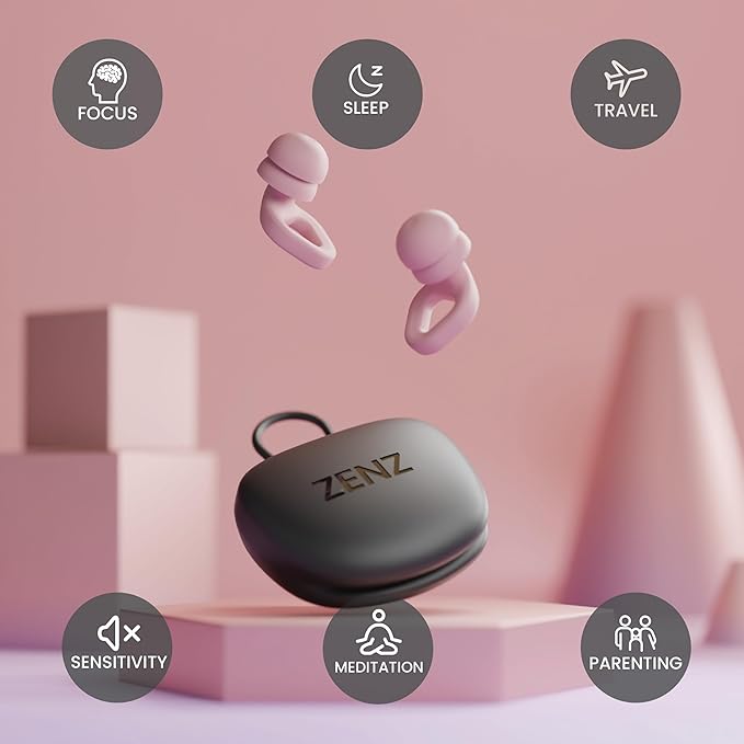 Zenz Unwind Pro Ear Plugs for Sleeping Noise Reduction – Soft Silicone Reusable Earplugs for Sleep, Focus & Work – 35dB Noise Reduction with Storage Case – XS/S/M/L Eartips (Mystic Pink, One Size)