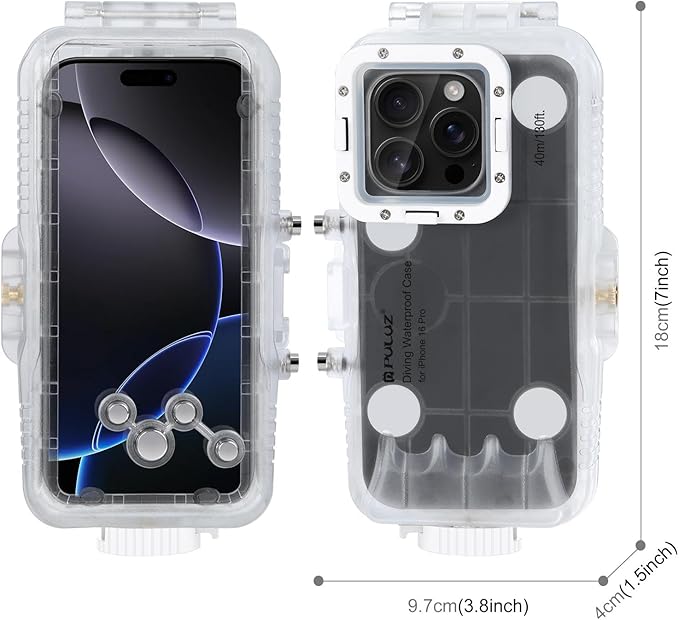 PULUZ Diving Phone Case for iPhone 16 Pro, 130ft/40m Professional Diving Snorkeling Swimming Surfing Underwater Housing Cover for iPhone 16 Pro, Photo & Video Shooting