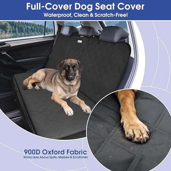 Upgraded 900D Heavy Duty Dog Back Bench Seat Cover, Car Seat Protector, Fits Full Size Trucks, 3 Seatbelts & Armrest Compatible, Waterproof Nonslip Pet Backseat Cover for Dogs & Kids