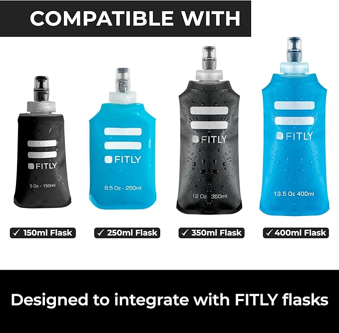 FITLY Soft Flask - Shrink As You Drink Soft Water Bottle for Hydration Pack - Folding Water Bottle Ideal for Running, Hiking, Cycling, Climbing & Rigorous Activity