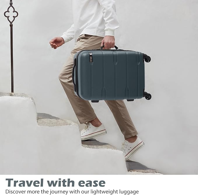 Coolife Luggage PC+ABS Hardshell Suitcase with TSA Lock, Spinner Checked Lightweight (Teal, 24in)
