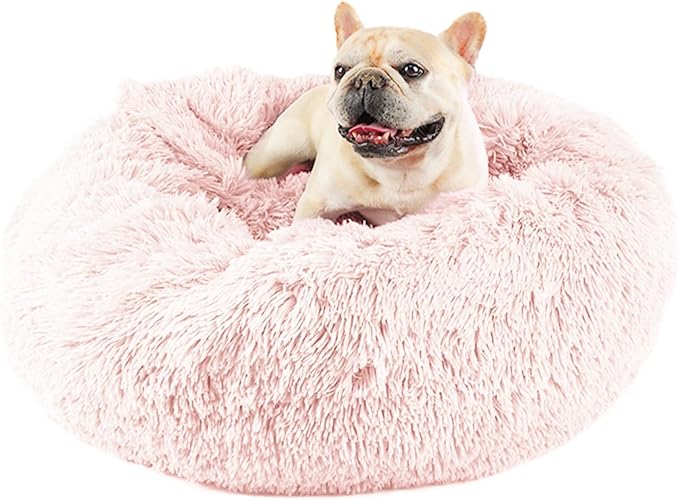 Himax Calming Anti-Anxiety Dog Bed for Medium Dogs With Attached Blanket - Pink, Fluffy, Washable (20"/26"/35")