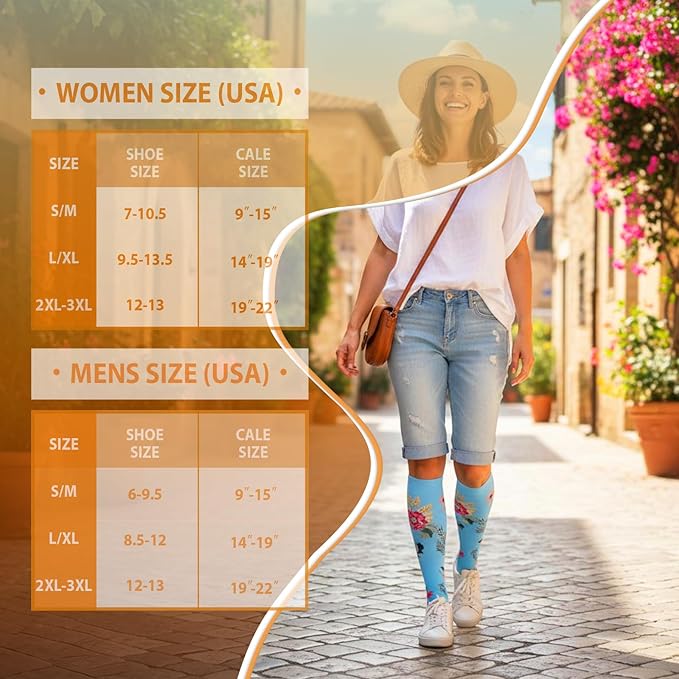 Graduated Compression Socks for Women&Men 20-30mmhg Knee High Socks Travel Hiking Running Stocking