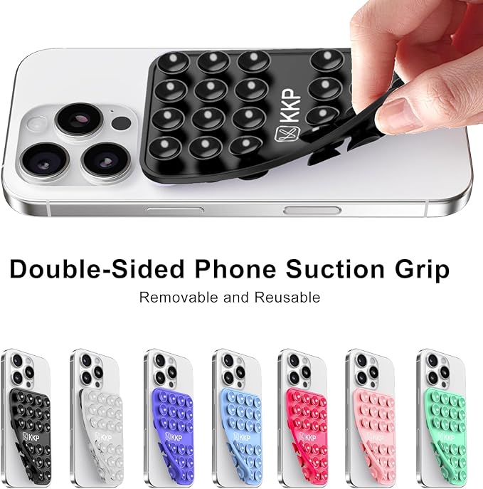 KKP Classic MAX - Silicone Suction Phone Case Adhesive Mount - Hands-Free, Strong Grip Holder for Selfies and Videos - iPhone and Android Compatible - 2.6″ x 3.9″