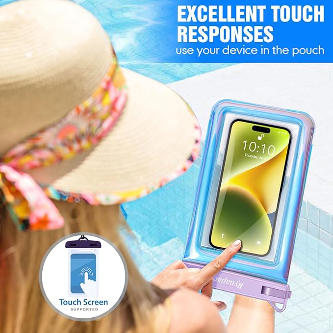 Waterproof Phone Pouch Floating for Beach Essentials, IPX8 Underwater Cell Phone Holder with Lanyard for iPhone 16 15 14 Pro Max, Galaxy S24/23/22 (Iridescent - [10 inch], Extra Large [10inch])