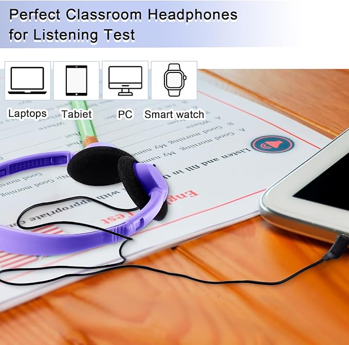 Yunsailing 30 Pack Bulk Headphones Set Over Ear Headphones with Adjustable Headband 3.5mm Plug Headsets Earphones for Learning Program, Computer Lab, Library, Testing & Multimedia Use (Vivid Color)