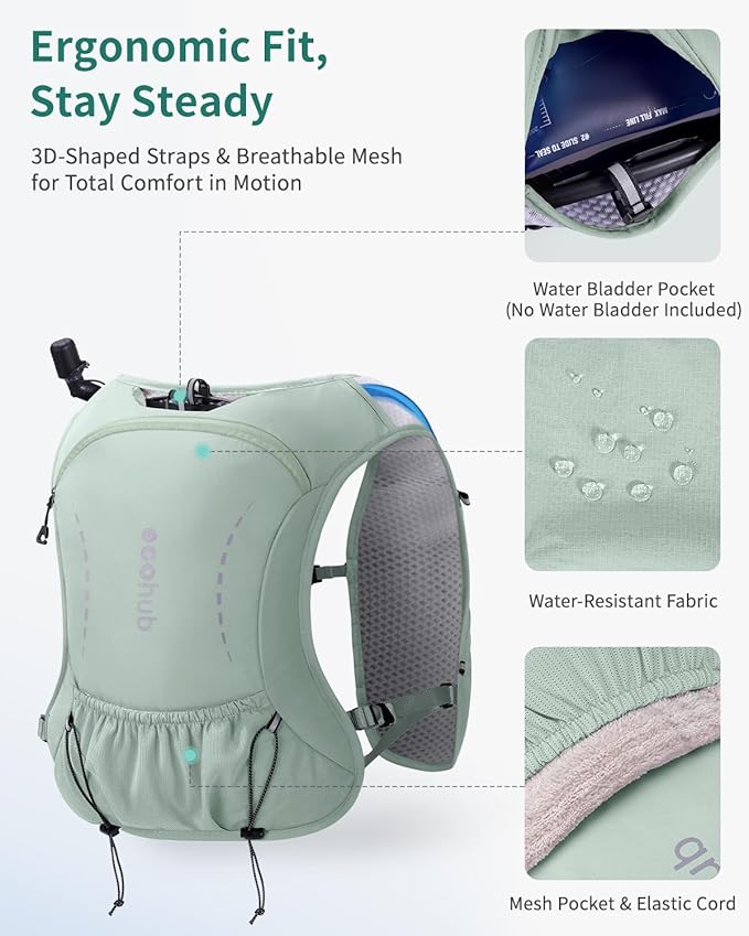ECOHUB Running Hydration Vest Backpack with 2*500ML Soft Flask, Lightweight Trail Running Pack for Men Women, Adjustable No Bounce Hydration Backpack for Marathon Hiking Cycling
