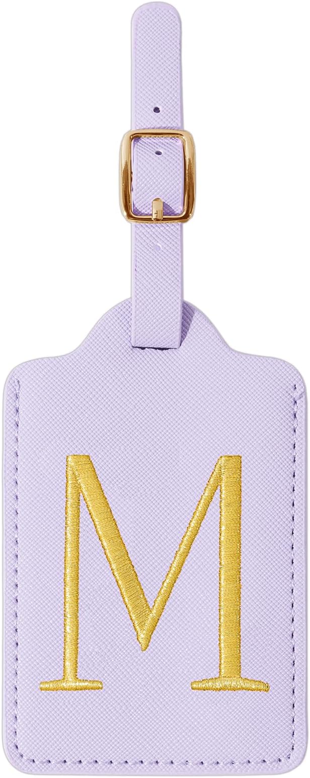 Personalized Initial Luggage Tags for Suitcase, Purple Leather Cute Luggage Tags with Privacy Cover Name Card, Embroidered Custom Monogrammed Luggage Tag Travel Backpack Tags Gifts for Women Kids(M)
