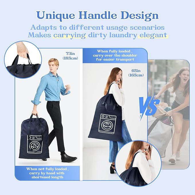 MissBoy Heavy Duty Laundry Bag, Machine Washable Nylon, Splash-Resistant Dirty Clothes Storage Bag with Drawstring & Handles丨Lightweight, Foldable & Space-Saving for College Dorm,Vacations&Trips, 80L