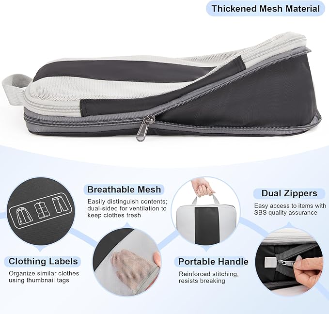 6 Set Compression Packing Cubes for Travel Essentials,Compressible Expandable Packing Cubes for Suitcase,OlarHike Luggage Organizer Bags for Travel,Handy Helper for Organizing Clothes(Black)