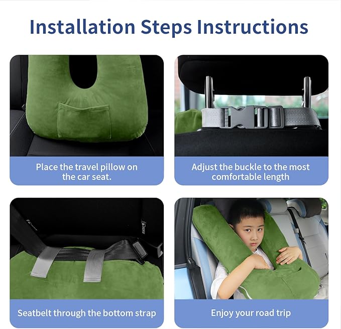 Travel Pillow, Car Pillow for Kids and Adults-Neck & Body Support，car Sleeping Pillow，Road Trip Essentials，Removable and Washable Covers，Skin-Friendly（Green）