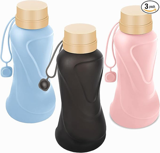 Collapsible Water Bottles 3 Pack,Leak Proof,Reuseable BPA Free Silicone Foldable Water Bottles,Durable Lightweight for Travel Gym Camping Hiking,Compact Size Portable Sports Water Bottle