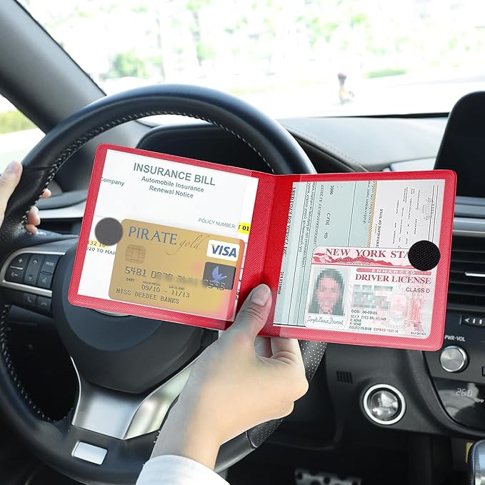 UYYE Car Registration and Insurance Card Holder, Vehicle Glove Box Car Organizer, Interior Car Accessories for Documents, Cards, License - 2 Pack