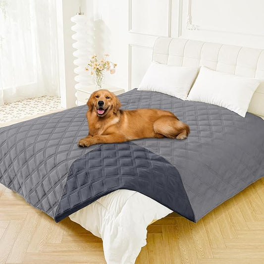 Smiry Waterproof Dog Bed Cover Blanket 82x102, Soft Reversible Pet Blanket, Washable Leakproof Cats Dogs Couch Cover for Sofa, Couch, Furniture, Lattice, Grey/Dark Grey