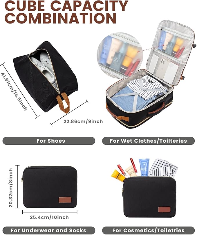 LOVEVOOK 56L Travel Backpack for Women & Men, Airline Approved Carry On Luggage with 3 Packing Cubes, TSA Overnight Bags, Waterproof Personal Item Bag, Weekender Essentials Backpacks fits 17" Laptop