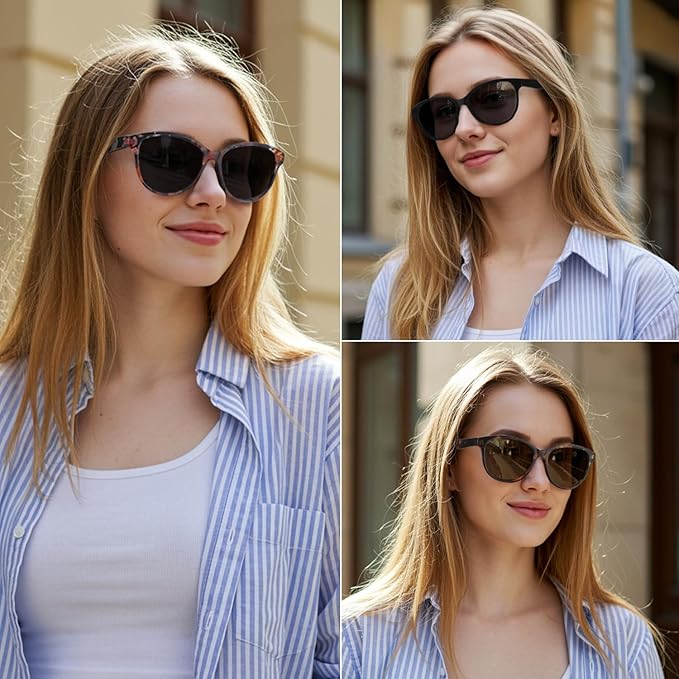 Myiaur Polarized Sunglasses for Women, Trendy Cat Eye Sun Glasses UV400 Protection Classic Retro Shade 2 Pack