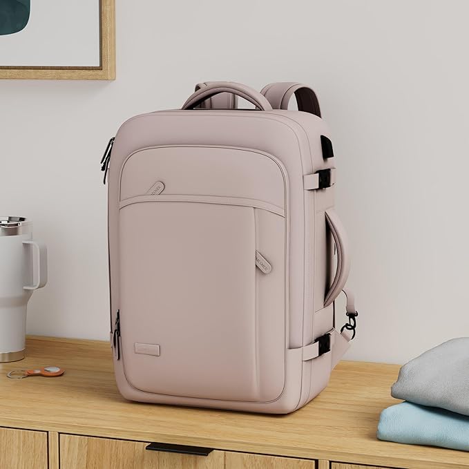 Lumesner Carry on Travel Backpacks, Extra Large 40L Flight Approved for Men & Women,Expandable Suitcase backpack (Pink (Backpack With 4 Packing Cubes))
