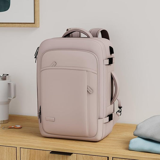 Lumesner Carry on Travel Backpacks, Extra Large 40L Flight Approved for Men & Women,Expandable Suitcase backpack (Pink (Backpack With 4 Packing Cubes))