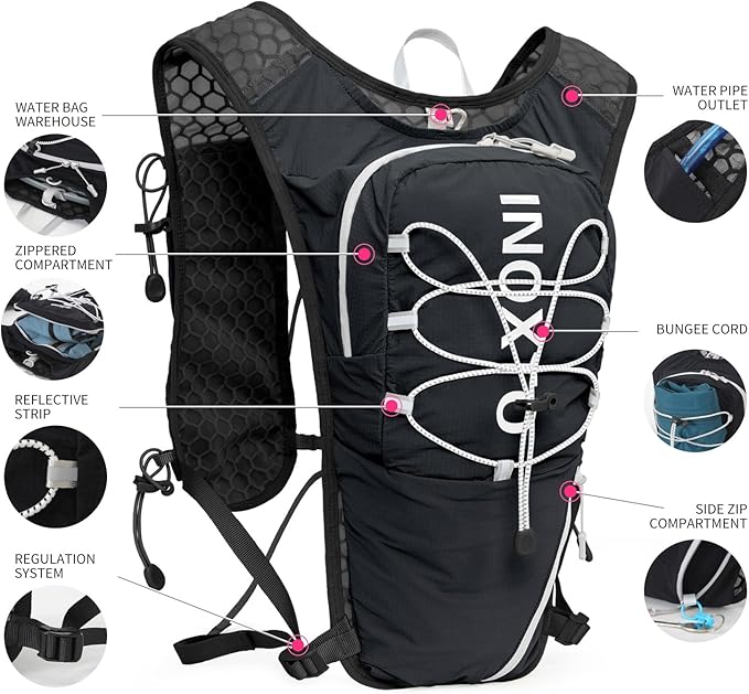 Running Vest for Women Men, Adjustable Chest Straps Running Hydration Vest with 500ml Soft Flask, Lightweight Breathable Reflective Hydration Backpack for Hiking
