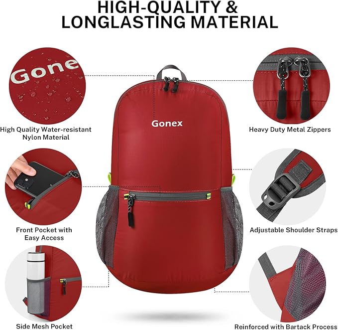 Gonex Ultra Lightweight Packable Backpack 20L Daypack Handy Foldable Camping Outdoor Travel Cycling Backpacking