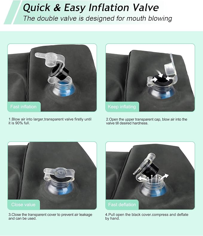 JefDiee Inflatable Travel Foot Rest Pillow, Kids Airplane Bed, Adjustable 3 Layers Height Leg Rest Pillow, Adults Travel Essentials Great for Airplane, Office, Home, Trains, Cars (2 Pack-Dark Grey)